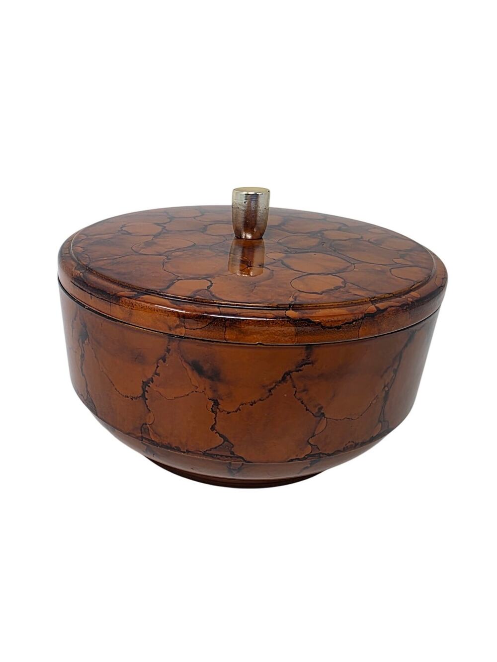 Vintage Otagiri Japan Covered Trinket Box Faux Tortoiseshell Plastic Candy Dish